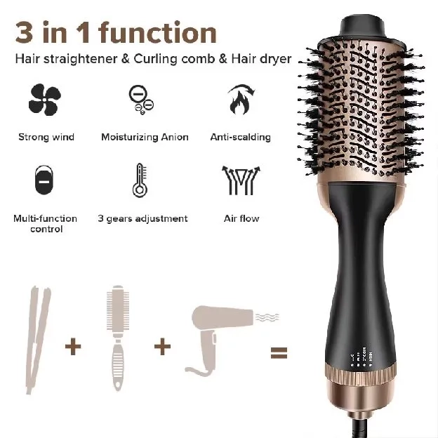 Ubeator Hot Air Brush Sisir Pengering Rambut Penjepit Rambut Panas Dingin Air Curling Iron 2 In 1 Pe