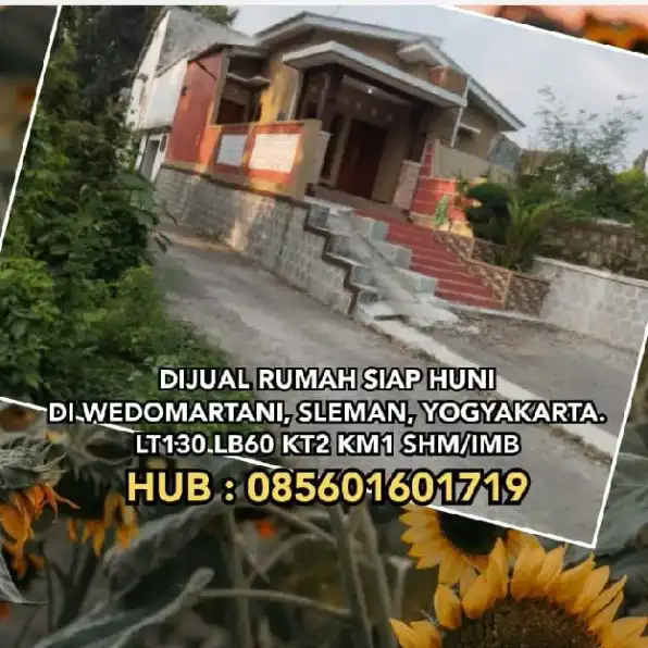 DIJUAL RUMAH SIAP HUNI DI WEDOMARTANI, SLEMAN YOGYAKARTA. LT130 LB60 KT2 KM1 SHM/IMB.H:085601601719