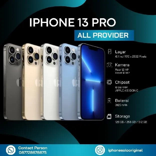 IPHONE 13 PRO 256GB Murah Alloperator Fullsett Nominus Garansi 