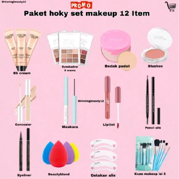 paket hoky 12 item paket makeup set kosmetik 