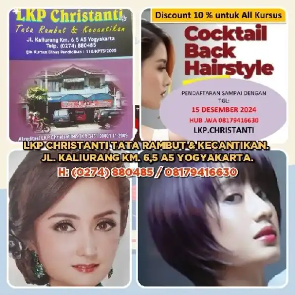 LKP CHRISTANTI TATA RAMBUT & KECANTIKAN. JL. KALIURANG KM. 6,5 A5 YOGYAKARTA.TELP. (0274) 880485