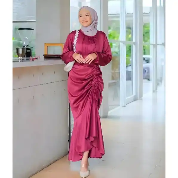 Dress Satin Silk Turkey Malay M,LXL / Baju Gamis Wanita Terbaru 2024 / Dress Kondangan / Dress Bride