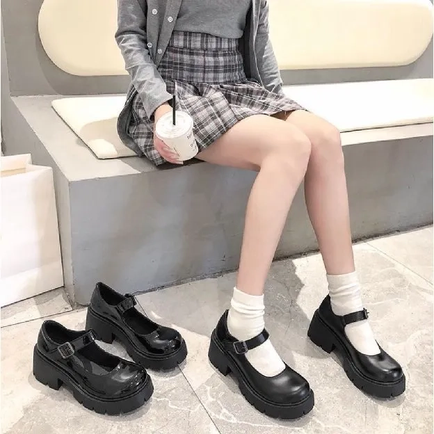 Heels Sepatu Sneakers Wanita Kerja Docmart Maryjane Hitam Import