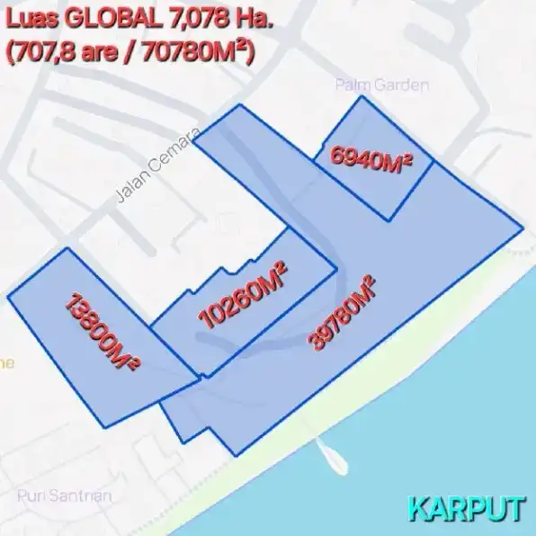 Dijual 7,078 Ha, LOSS PANTAI SANUR, Jl. Kusuma Sari Denpasar Selatan