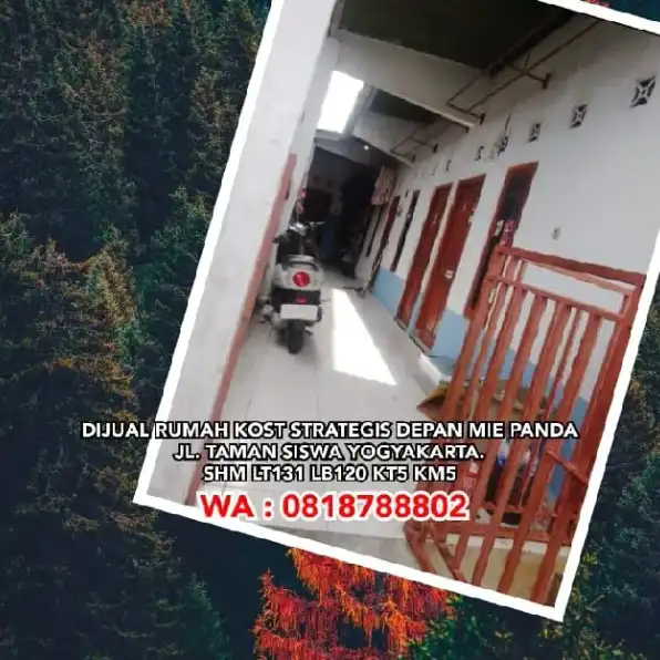 DIJUAL RUMAH KOST STRATEGIS DEPAN MIE PANDA JL. TAMAN SISWA YOGYAKARTA.SHM LT131 LB120 KT5 KM5