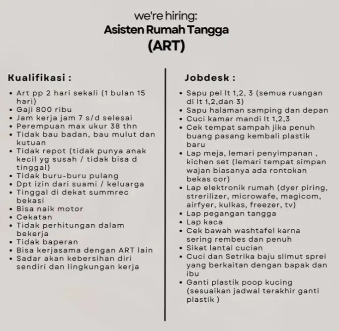 Loker Asisten Rumah Tangga PP