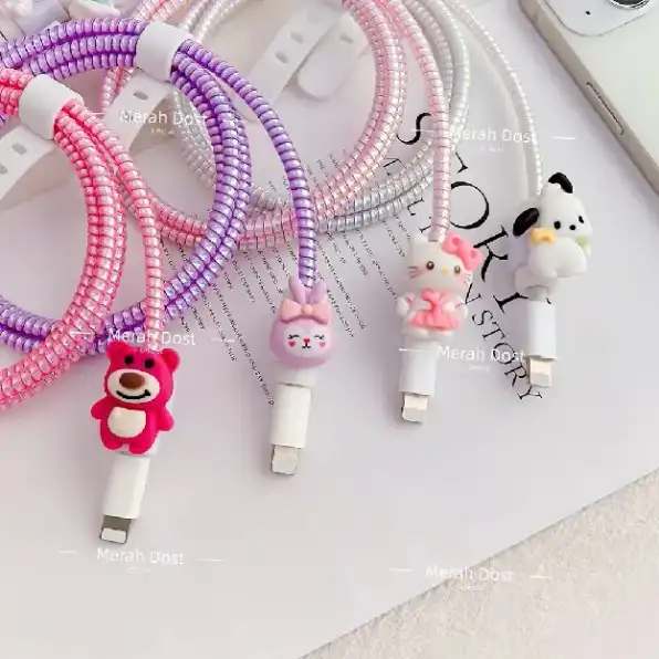 Pelindung Kabel Charger Kabel Data Kawat Kabel Data HP Untuk Iphone Android Universal Motif Kartun