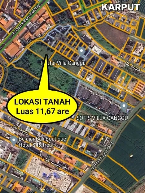 Dijual 11,67 are, Jl. Kayu Tulang Selatan Gg. Sotis Canggu Kuta Utara