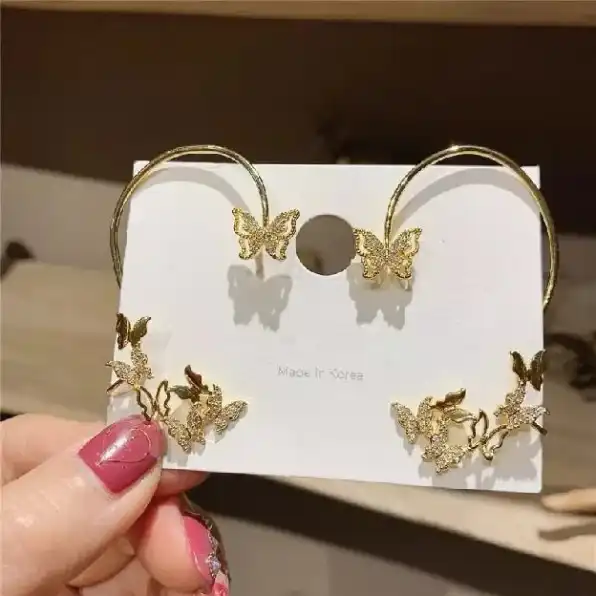 Anting Klip Double Butterfly Clip Earring