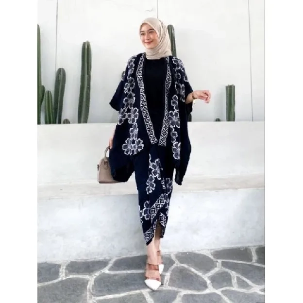 OUTFIT KONDANGAN SIMPEL ONE SET BATIK OUTER ROK LILIT KIMONO WANITA RAYON GLOYOR OVERSIZE MOTIF ETNI