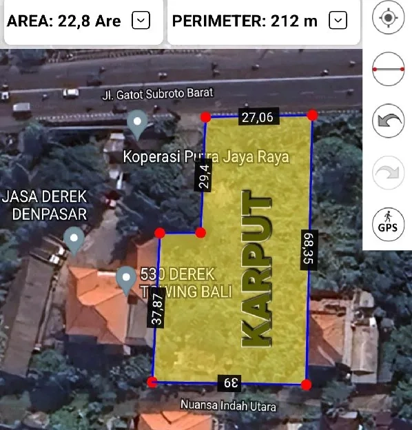 Dijual 22,8 are, Jl. Raya Gatot Subroto Barat MITRA 10 Denpasar