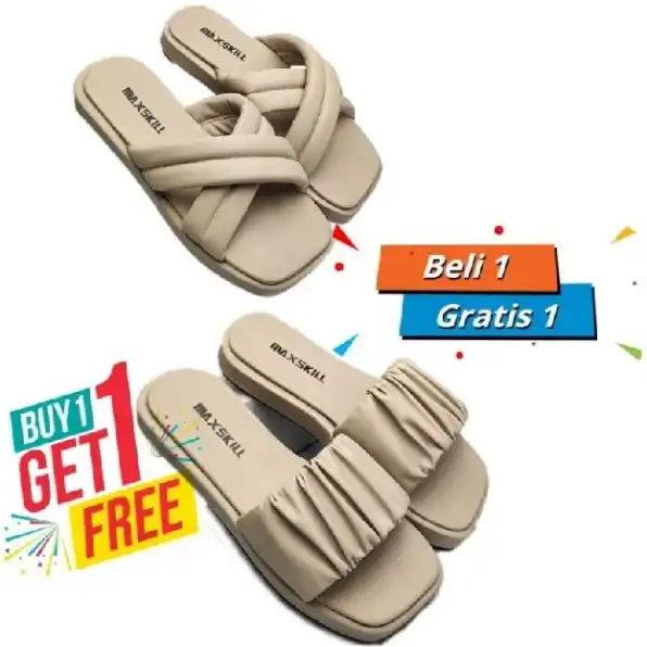 buy 1 get free 1 ( beli 1 gratis 1 ) sandal wanita slop silang maxskill desain simpel harga termurah