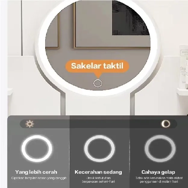 Meja Rias Minimalis Meja Kosmetik Meja Make Up Meja Hias Kamar Dengan Kaca Lampu LED Dressing Table