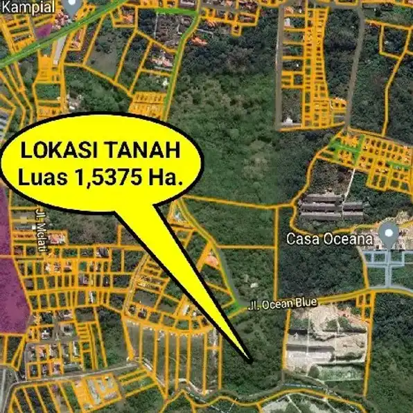 Dijual 1,5375 Ha. FULL VIEW UNBLOCKING, Jl. Ocean Blue Dharmawangsa Kampial Benoa Kuta Selatan