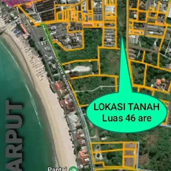 Dijual 46 are, Jl. Segara Madu Pasar & Pantai Kedonganan Jimbaran Tuban Kuta