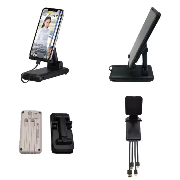 Powerbank Phone Holder 4 Kabel lightning Type C Micro USB Putih hitam