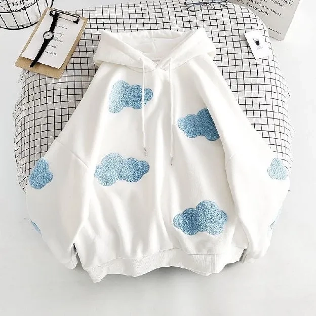 CLOUD MOON SWEATER HOODIE OVERSIZE | Sweater Pull frint Bahan Fleece Tebal | Sweater Outfit Kekinian