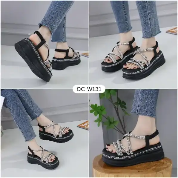 Sandal Slingback Wedges Heels Wanita