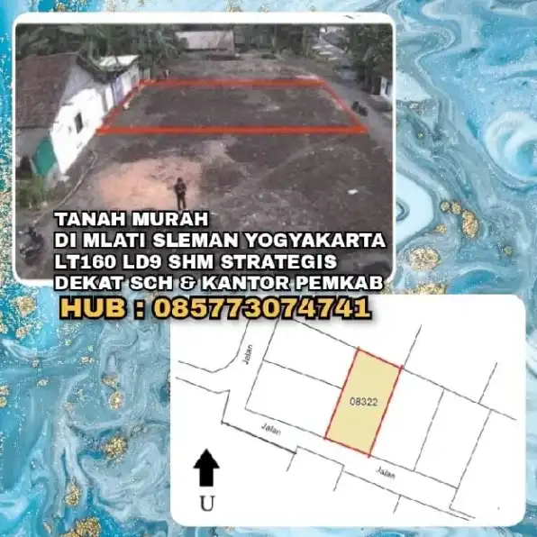 TANAH MURAH DI MLATI SLEMAN YOGYAKARTA. LT160 LD9 STRATEGIS DEKAT SCH & KANTOR PEMKAB