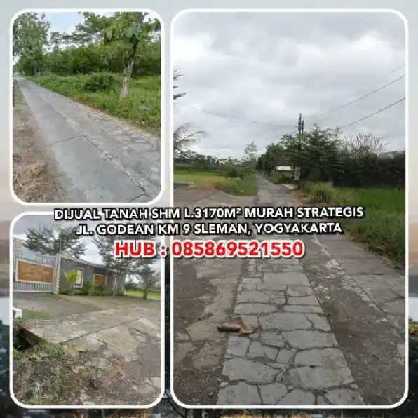 DIJUAL TANAH STRATEGIS JL. GODEAN KM 9 SLEMAN, YOGYAKARTA.SHM L3170M² MURAH. H: 085869521550>