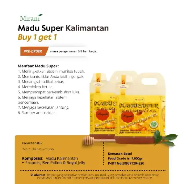 Mirani - Madu Super Kalimantan Mix Propolis Bee pollen & Royal Jelly 1000gr