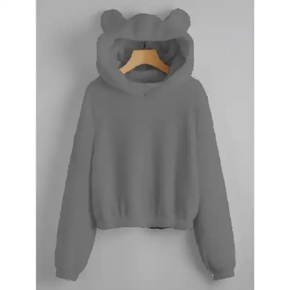 Sweater Hoodie Crope V Bear Sherpa Bulu Domba