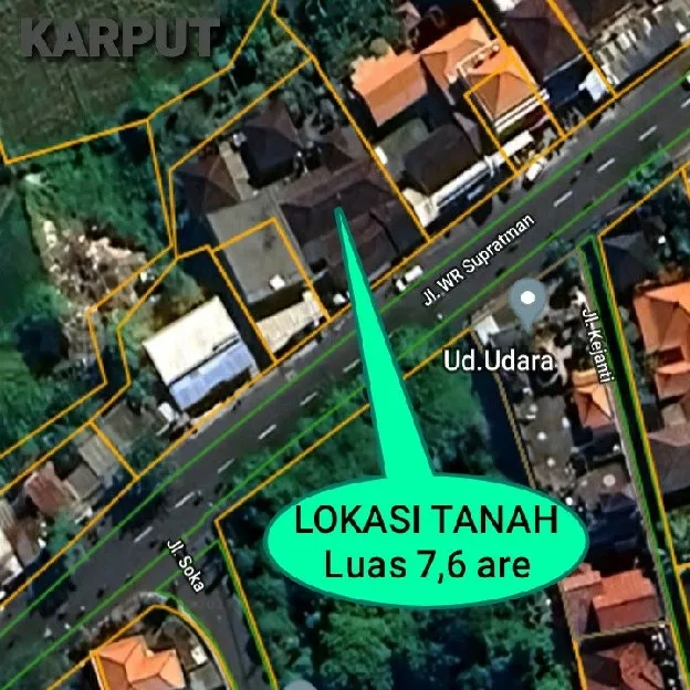 Dijual 7,6 are + FREE RUMAH LAMA, Jl. WR Supratman Kesiman Denpasar