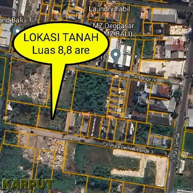 Dijual 8,8 are, Jl. Lange Pura Demak Teuku Umar Barat Denpasar