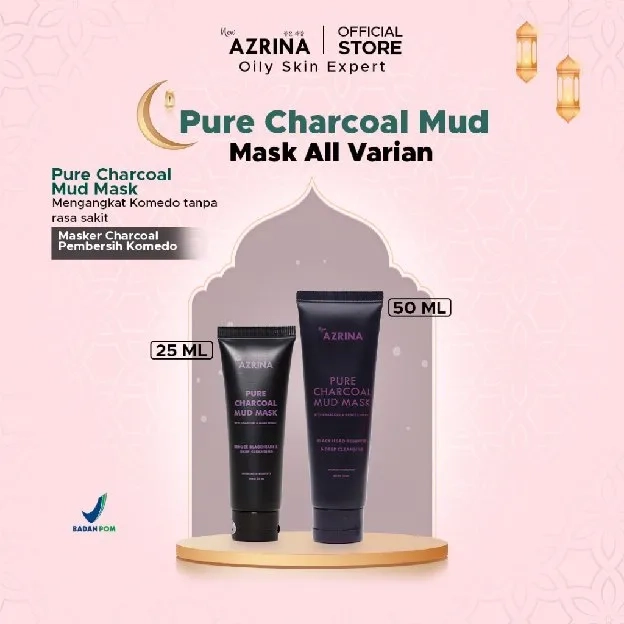 Azrina Pure Charcoal Mud Mask - Masker Wajah Brightening Untuk Mengangkat Komedo