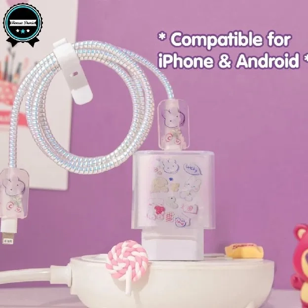 CUTE - SET PAKET COVER PELINDUNG KEPALA & KABEL CHARGER SPIRAL / CABLE SET PROTECTOR - COMPATIBLE