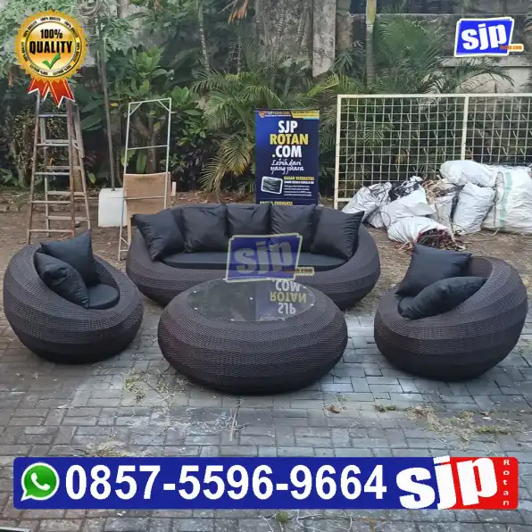 sofa bulat big size rotan sintetis