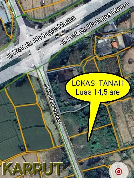 Dijual 14,5 are, Jl. Pantai Purnama Bypass Bagus Mantra Batu Bulan Sukawati Gianyar