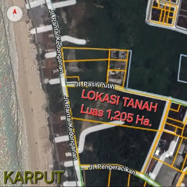 Dijual 1,205 Ha. Jl. Pantai Kedonganan Pasir Putih Kelan Tuban Jimbaran Kuta