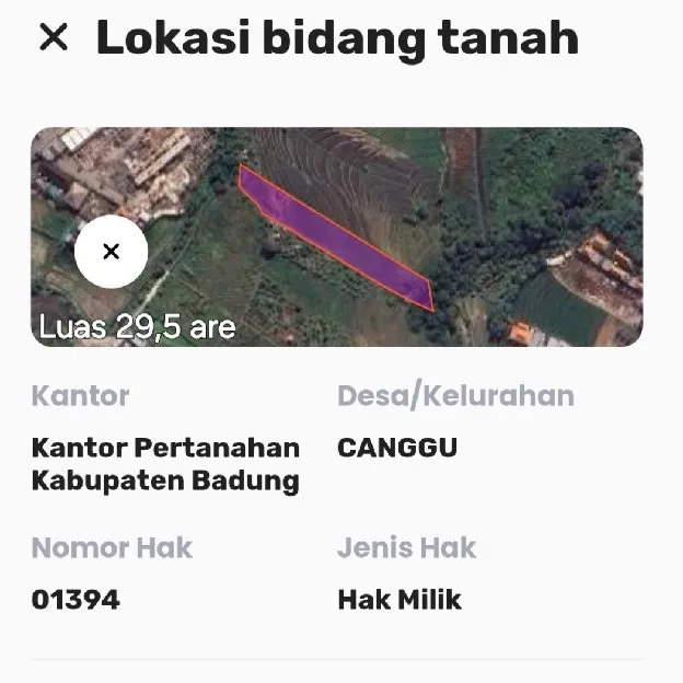 Dijual 29,5 are, Jl. Munduk Kalampuak Pantai Batu Bolong Canggu Kuta Utara