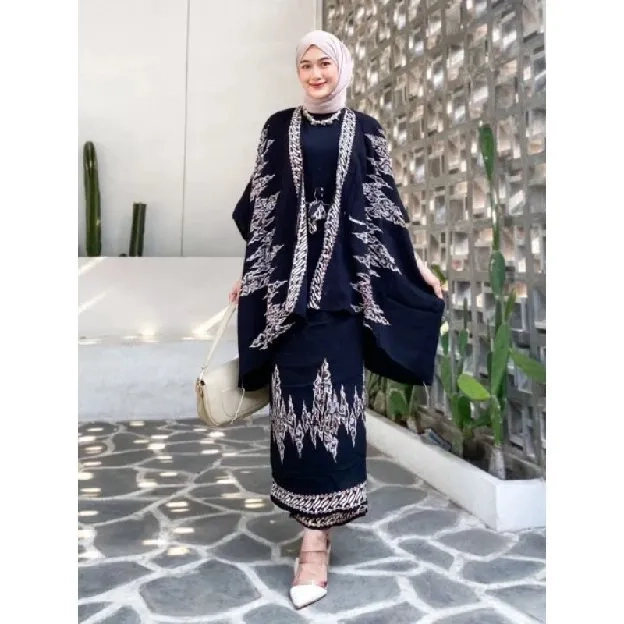 OUTFIT KONDANGAN SIMPEL ONE SET BATIK OUTER ROK LILIT KIMONO WANITA RAYON GLOYOR OVERSIZE MOTIF ETNI