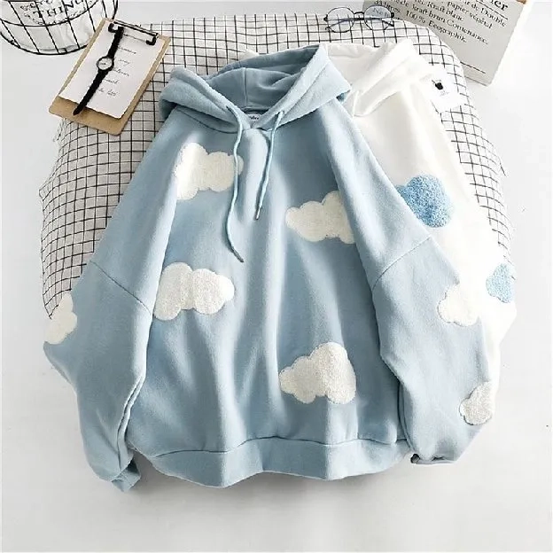 CLOUD MOON SWEATER HOODIE OVERSIZE | Sweater Pull frint Bahan Fleece Tebal | Sweater Outfit Kekinian