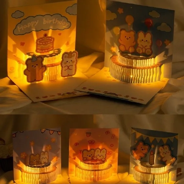 Kartu Ucapan Pop Up 3D ada lampu dan musik Tulisan Happy Birthday dengan Amplop Dengan Lampu + Musik