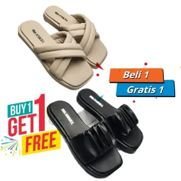 buy 1 get free 1 ( beli 1 gratis 1 ) sandal wanita slop silang maxskill desain simpel harga termurah