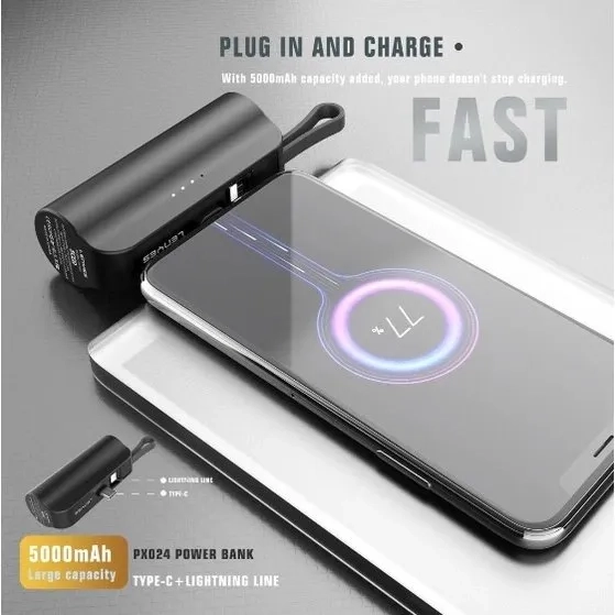 Powerbank mini 3in1 5000 mah 2 Output Lightning dan typec plus stand bisa sambil nonton atau gaming