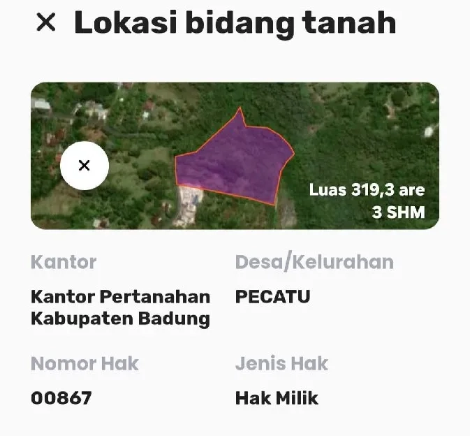 Dijual 3,193 Ha. Jl. Pura Kulat Labuansait Pecatu Kuta Selatan