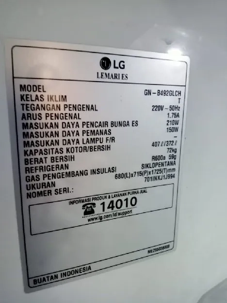 kulkas 2 pintu merk LG smart inverter jumbo 