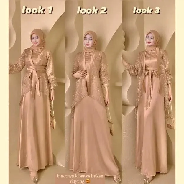 Fuji Dress Satu Set Inner Outer Kimono Gamis Muslim Wanita Pesta Kondangan Bridesmaid Wisuda Brokat 