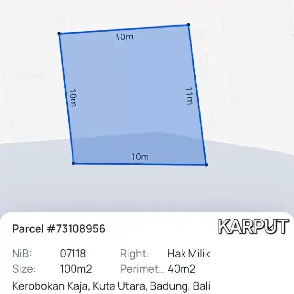 Dijual 1 are, Jl. Muding Batu Sangian Muding Sari Kerobokan Kaja Kuta Utara