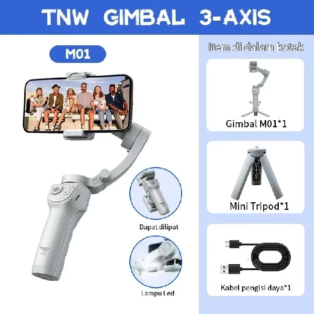 Gimbal Stabilizer hp Smartphone & Action Cam Ultra Stable Gimbal Face Tracking Auto-Inception+Lampu 