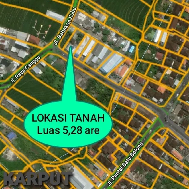 Dikontrakan 5,28 are, Jl. Raya Canggu Timur BAB - GUL Men Lari Kuta Utara Kut