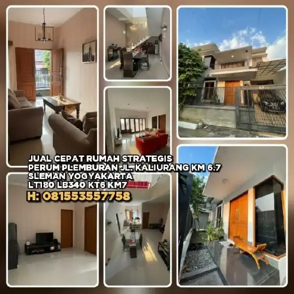 RUMAH STRATEGIS DI PERUMAHAN PLEMBURAN JL. KALIURANG KM 6.7 SLEMAN YOGYAKARTA.LT180 LB340 KT6 KM7