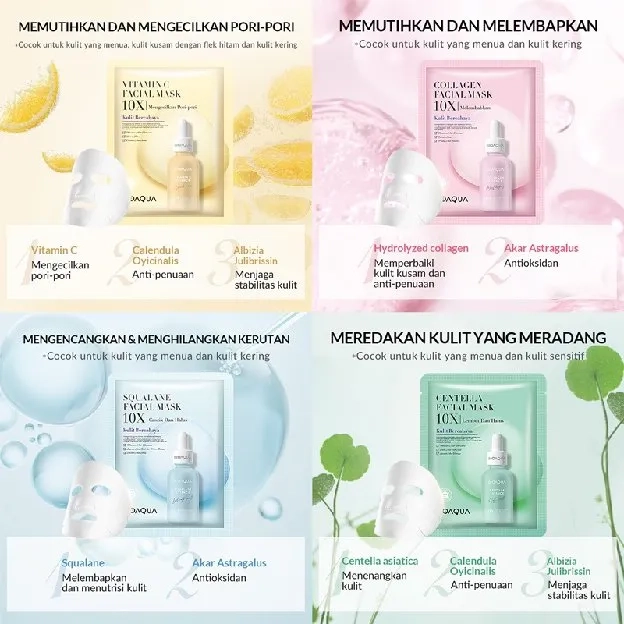 BIOAQUA Sheet Mask 37 Variasi Face Mask Essence Masker Muka Glowing dan Whitening BPOM dan HALAL