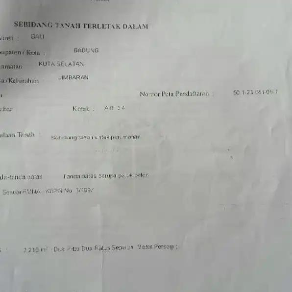 Dijual 22,1 are, Jl. Kayu Sugih Goa Gong Bawah Jimbaran Kuta Selatan