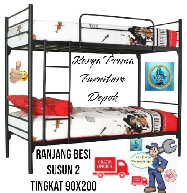 Ranjang besi susun 2 tingkat ukuran 90x200 kuat dan awet spesial 1.450.000 free ongkir free pasang 