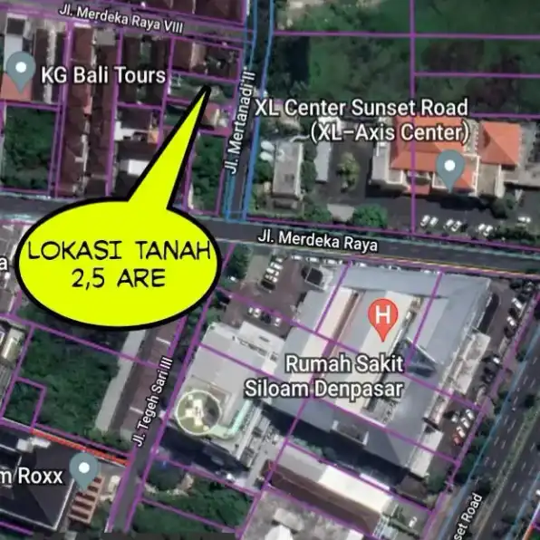 Tanah 2,5 are, Jl. Merdeka Raya Belakang RS SILOAM Sunsetroad Kuta